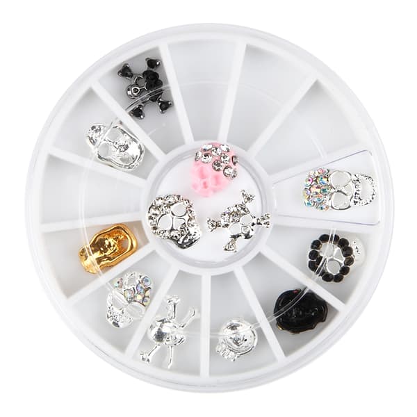 12 stk negle dekorationer metal kranium neglesmykker