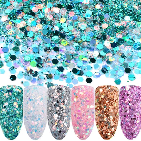 6 negle glitter mix - Rainbow