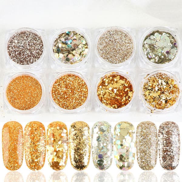 8 stk negle glitter glitter, Negle dekorationer