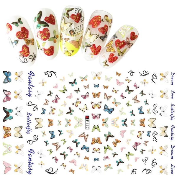 3 stora ark nagelstickers fjäril blomma