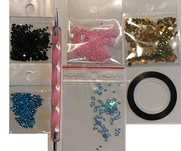 Nageldekorationer kit mix paket många olika