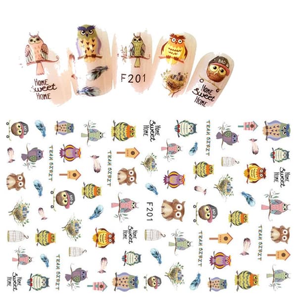 1 ark nagelstickers ugglor och strass clear