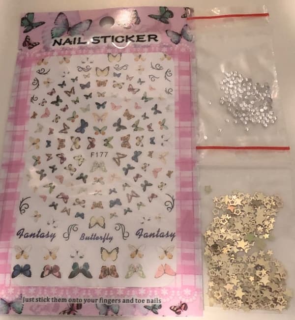 fina nagelstickers fjärilar stjärnor bling