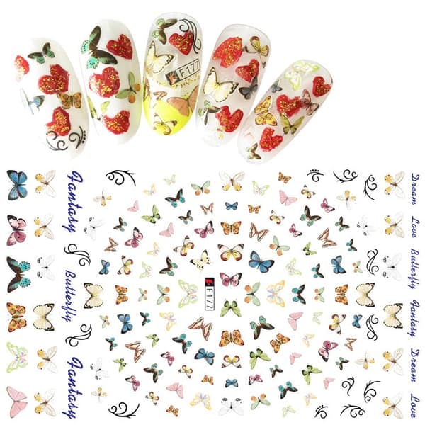 2 stora ark nagelstickers fjäril blommor