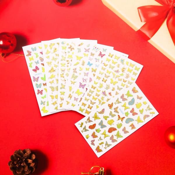 3 stora ark fjärilar glitter nagelstickers