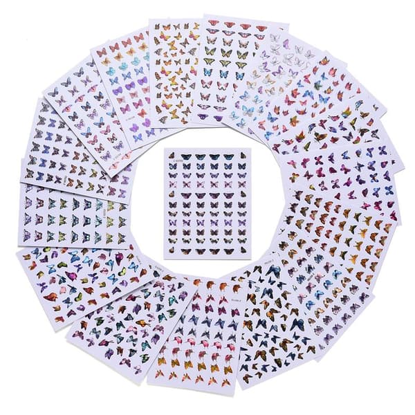 3 stora ark nagelstickers många fjäril