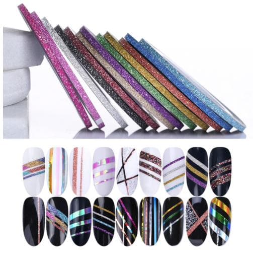 10-pak Glitter Striping tape, negle tape, negle dekorationer
