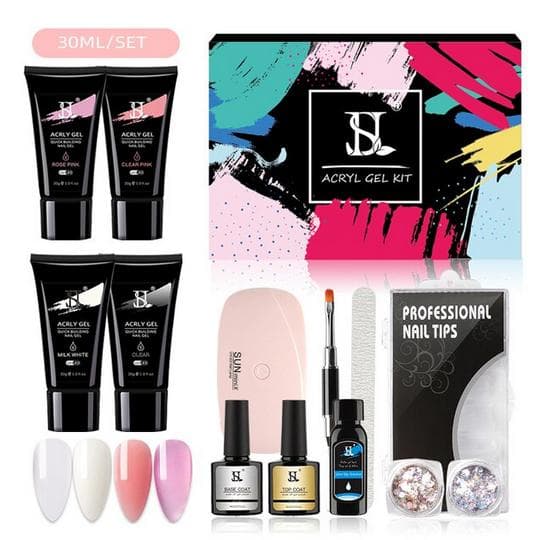 15 kpl Akryyligeeli - Poly Builder Gel Kit UV-lampulla