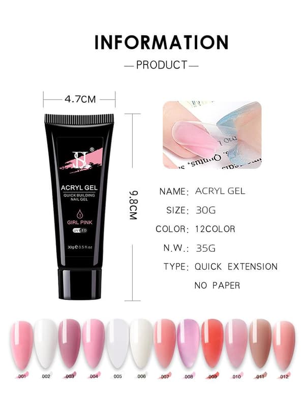 15 stk Acryl Gel - Poly Builder Gel Kit med UV lampe