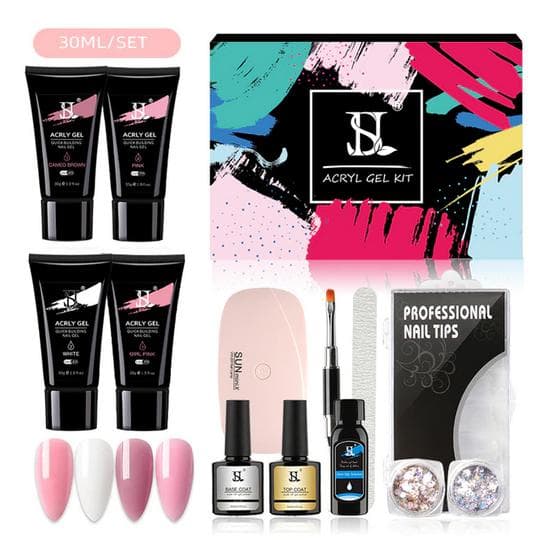 15 kpl Akryyligeeli - Poly Builder Gel Kit UV-lampulla