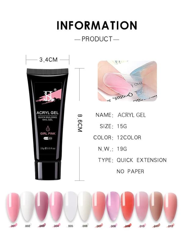 15 kpl Akryyligeeli - Poly Builder Gel Kit UV-lampulla
