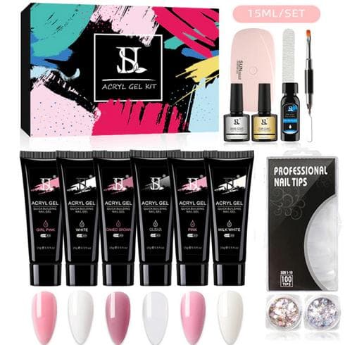 15 kpl Akryyligeeli - Poly Builder Gel Kit UV-lampulla