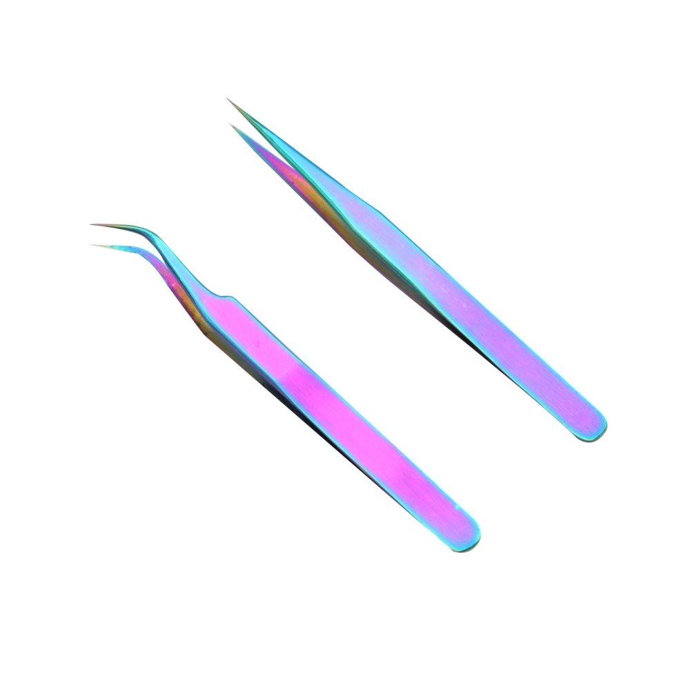 1 Set Pincetter Rak + Böjd Naglar Lösögonfransar Rainbow