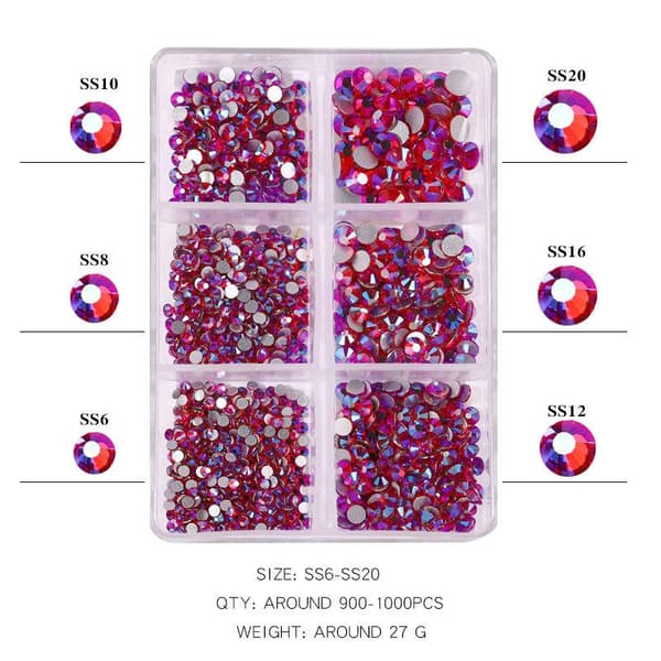 6st Rhinestone i olika storlekar - Zirkon - Nageldekorationer