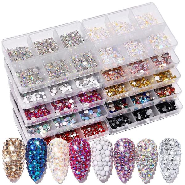 6st Rhinestone i olika storlekar - Zirkon - Nageldekorationer