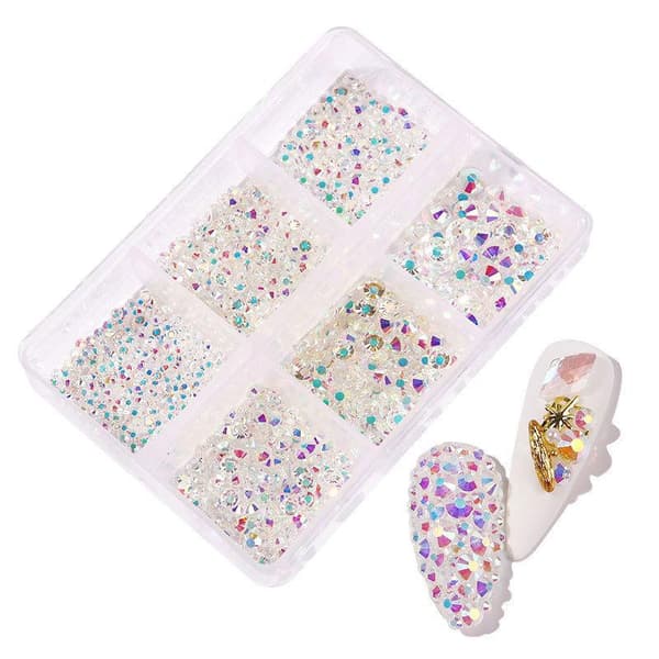 6st Rhinestone i olika storlekar - Zirkon - Nageldekorationer