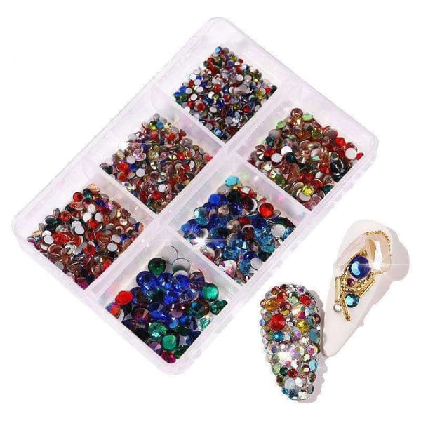 6st Rhinestone i olika storlekar - Zirkon - Nageldekorationer