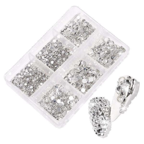 6 stk Rhinestone i forskjellige størrelser - Zirkon - Negledekorasjoner