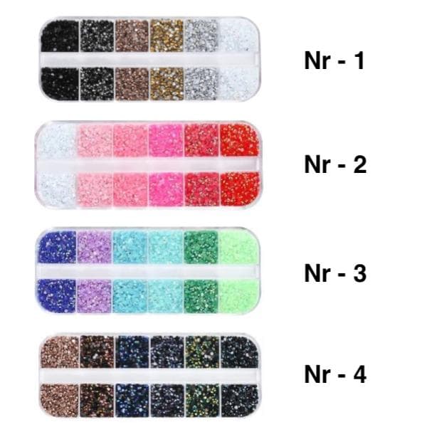 12 rhinestones i forskjellige størrelser i en boks - Negledekorasjoner