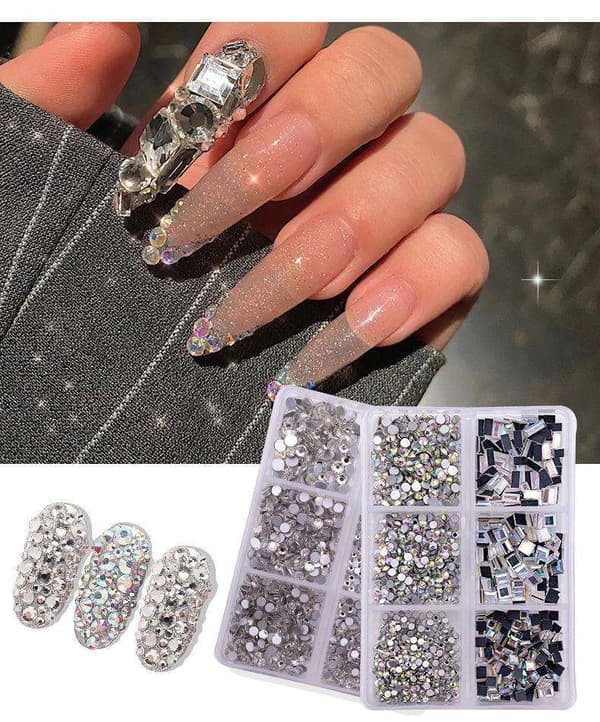 6 stk Rhinestone - Forskellige størrelser - Zirkon - Negledekorationer