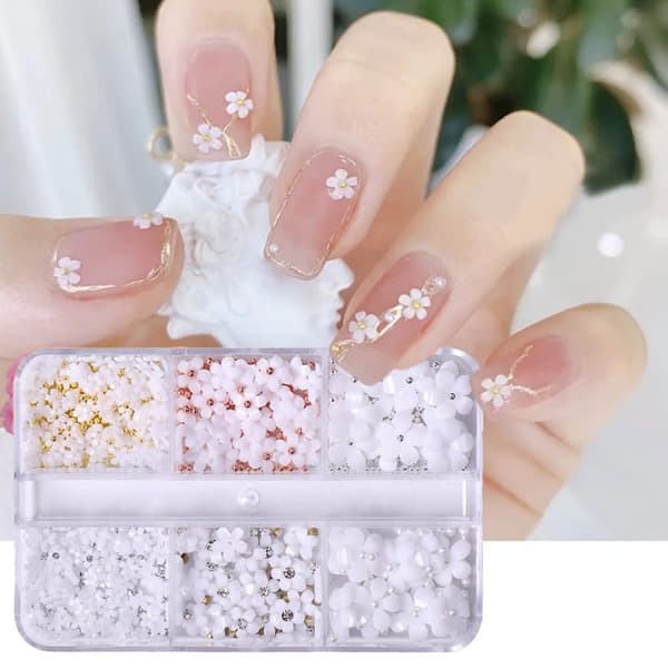 INF 3D blomster Nail Art Charms Hvid