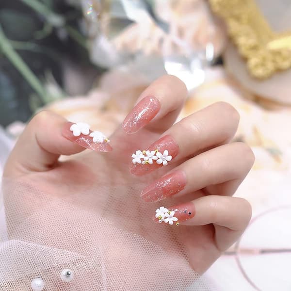 INF 3D blomster Nail Art Charms Hvid