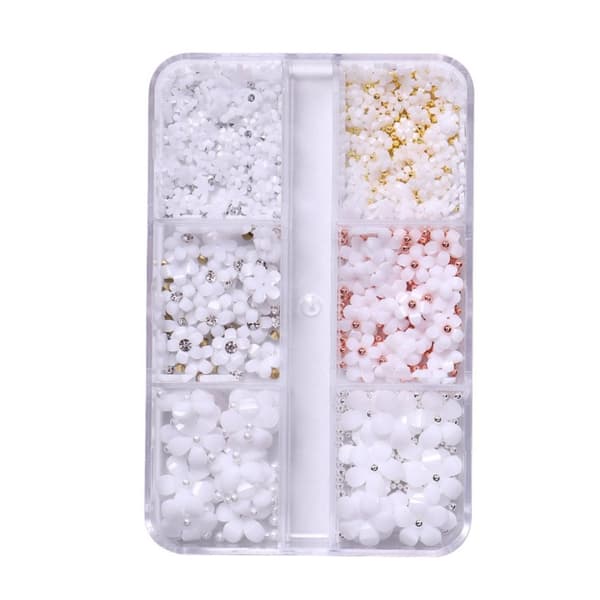 INF 3D blomster Nail Art Charms Hvid