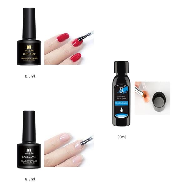 3 Pack UV Base coat + Top coat UV Toplack + Nail slip løsning