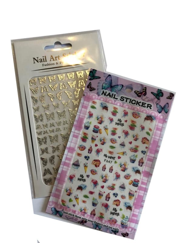 2 ark nagelstickers muffins kakor fjärilar