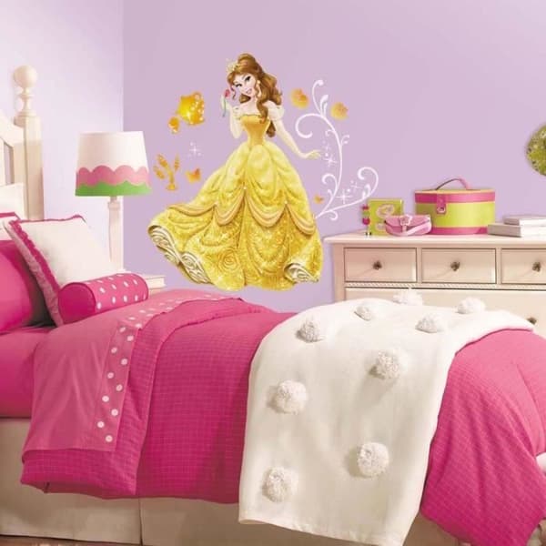 DISNEY PRINCESS - 1 gigantisk klistermärke (96 cm) av Belle (Glittrande klänning)