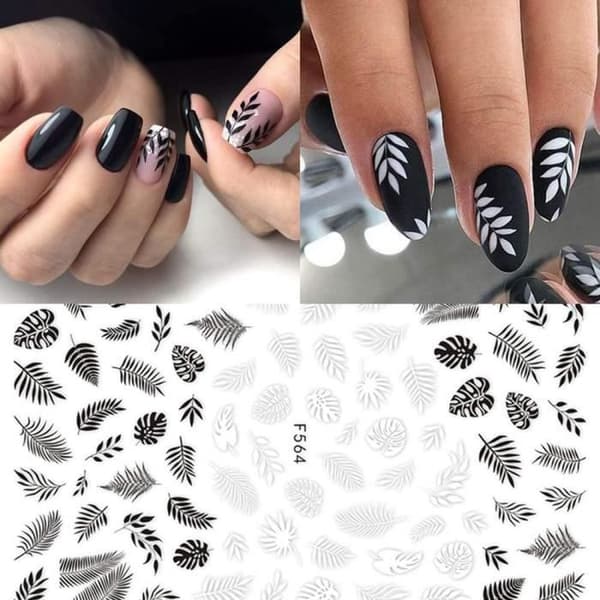 11 självhäftande nageldekaler, retro franska svartvita spetsblommor och vinrankor