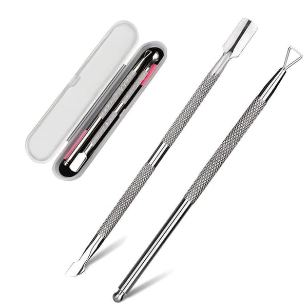 Rustfritt stål cuticle pusher & remover sett med etui