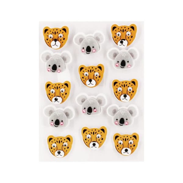 Klistermärken 3D - Panter - Koala - I filtpapper med rhinestones och rörliga ögon