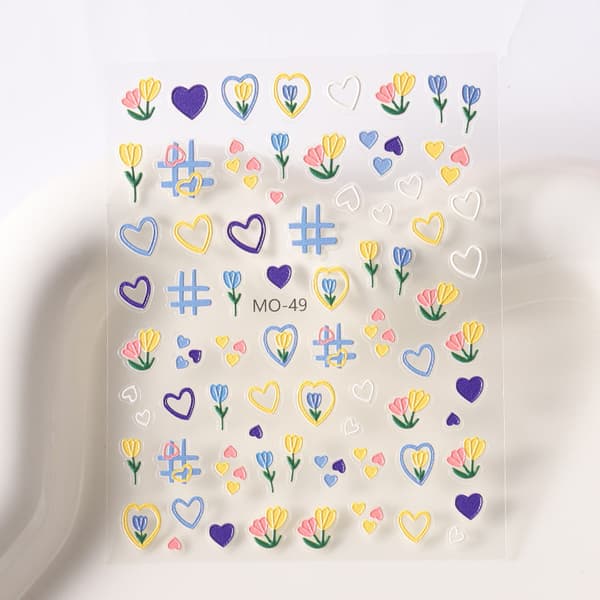 INF 3D-negleklistremerker MO-49 - Søt bjørn og blomsterdesign