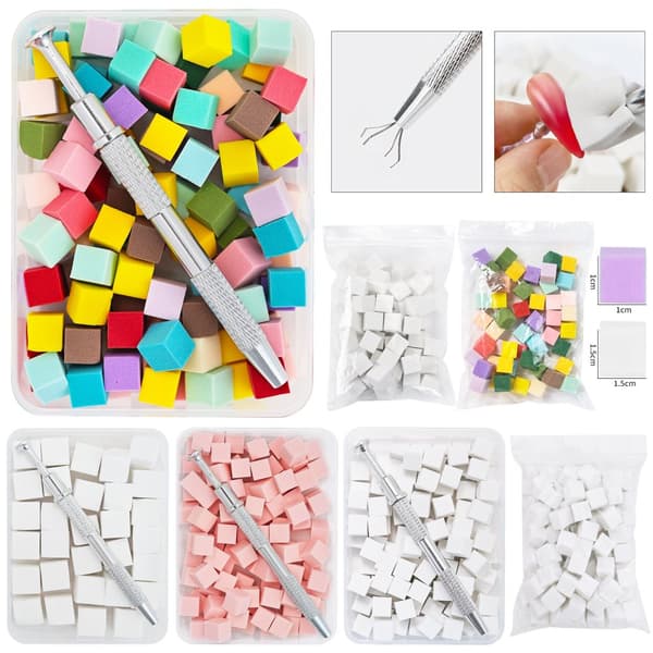 INF Mini svamp til neglekunst - 100 stk. rosa firkantede blendesvamper med etui