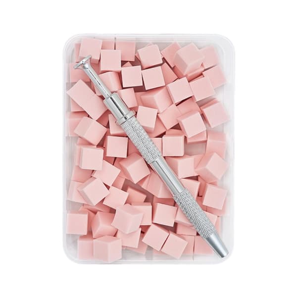 INF Mini svamp til neglekunst - 100 stk. rosa firkantede blendesvamper med etui