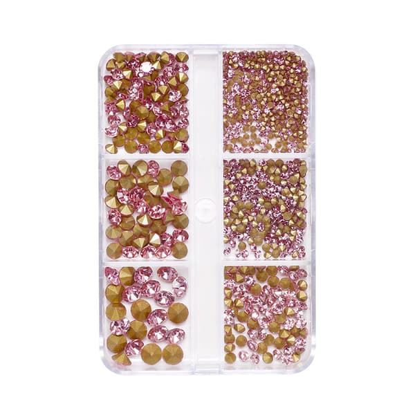 INF Rosa neglekunst Rhinestones - 6 rutenett med spisse bunnsteiner