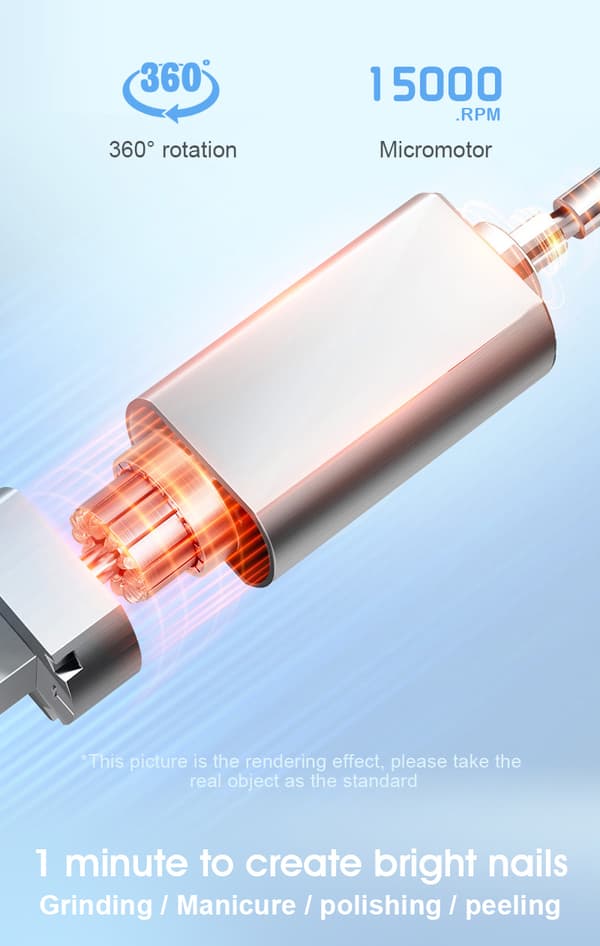 INF Bærbar elektrisk neglebormaskin med 3 hastigheter og LED-lys