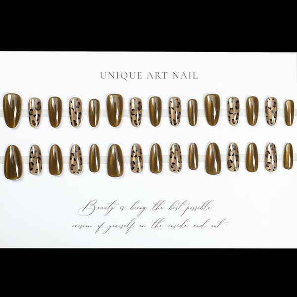 INF Brune Leopard Cat Eye Press-On Negle - Salonkvalitetslook
