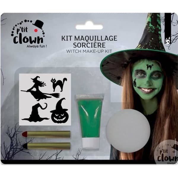 P'TIT Clown re23600 - Sminkset med klistermärken häxa/grön monster