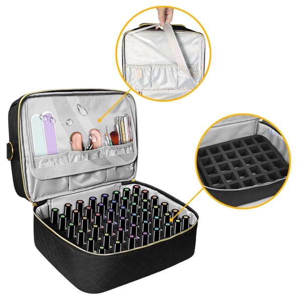 Portabel nagellacksorganisatör 60 flaskor nagellack Resa Crossbody axel Nageltillbehör Verktygsförvaring Väska