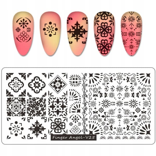 Nagelkonst Stämpelplatta Fingerängel - V25
