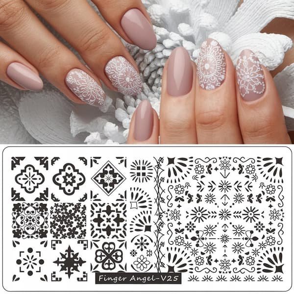 Nagelkonst Stämpelplatta Fingerängel - V25