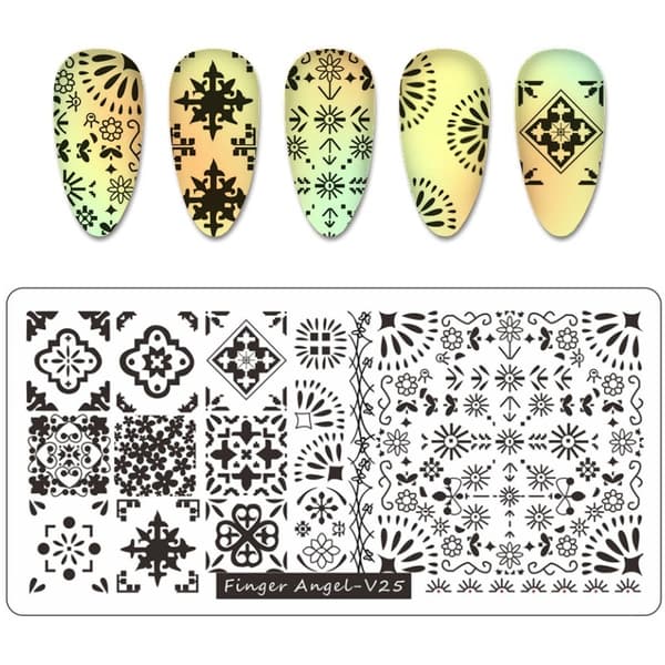 Nagelkonst Stämpelplatta Fingerängel - V25