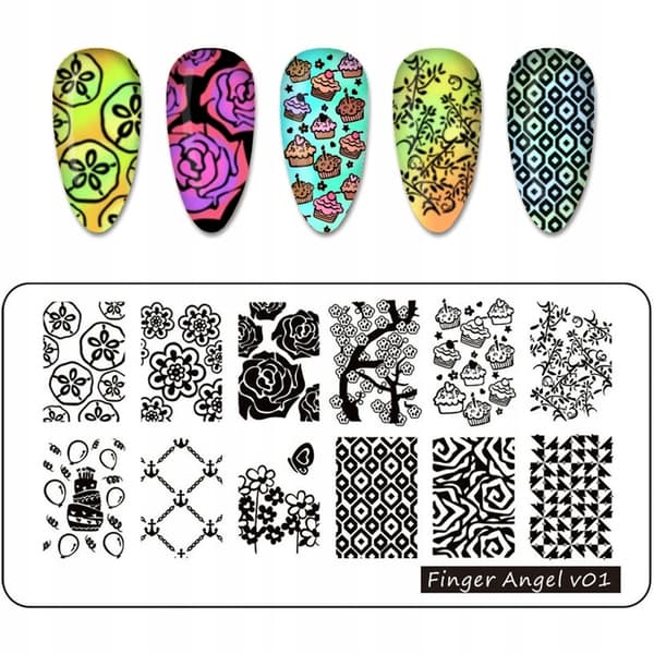 Nagelkonst Stämpelplatta Fingerängel - V01
