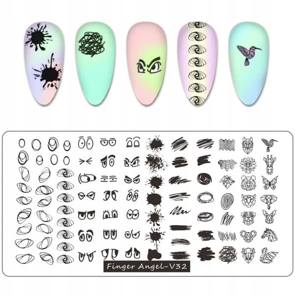 Nagelkonst Stämpelplatta Fingerängel - V32