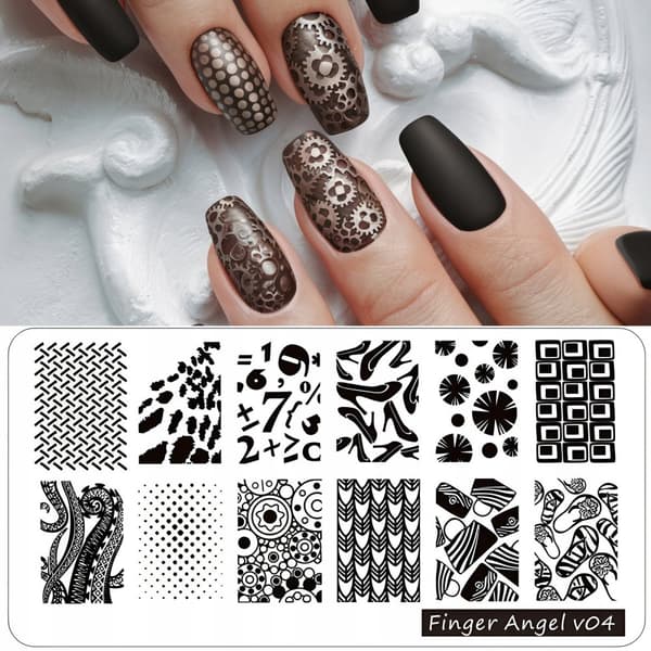 Nagelkonst Stämpelplatta Fingerängel - V04