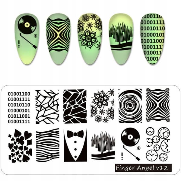 Nagelkonst Stämpelplatta Fingerängel - V12