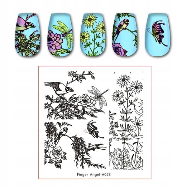 Nagelkonst Stämpelplatta Fingerängel - A023