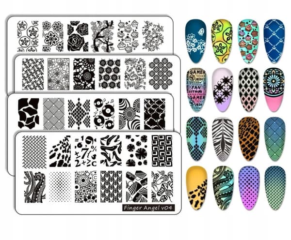 SET 4x Stämpelplattor Nagelkonst